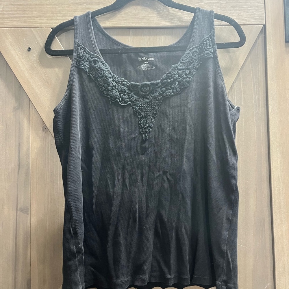 Black Lace Trim Tank Top